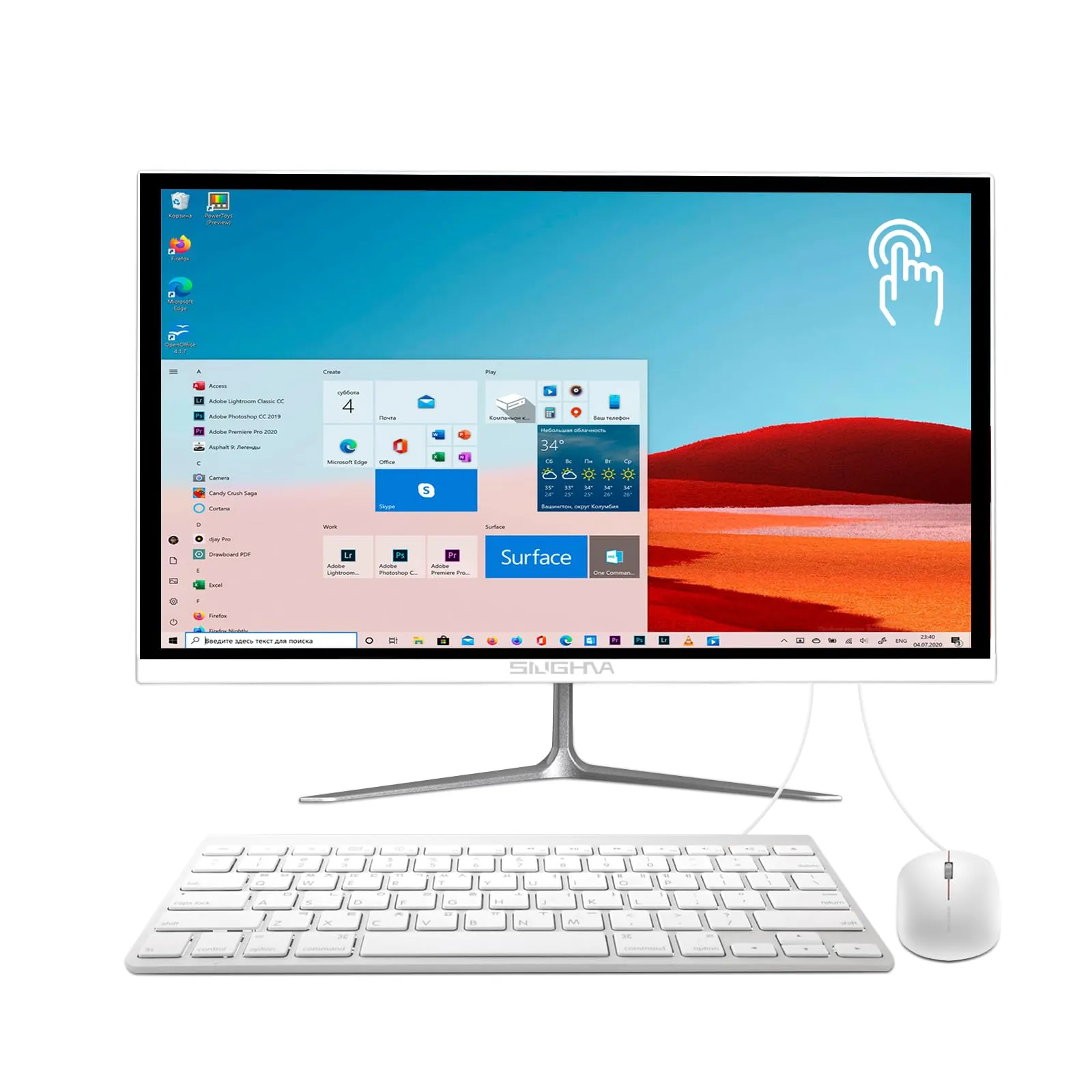 All-in-One Desktop Computer 22' FHD Touchscreen N5095, 8GB RAM, 512GB SSD, RGB Speaker